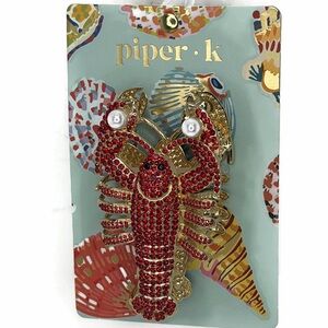 Piper K Lobster Hair Claw Clip Gold Tone Red Rhinestones